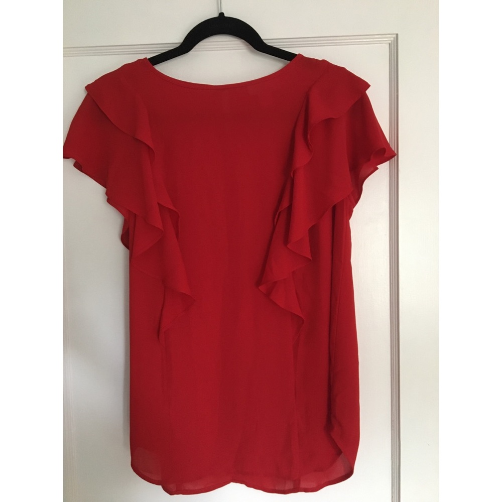 LOFT Red Ruffle Sleeve Blouse